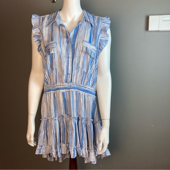 MISA shirt dress striped and tiered blue and white size large - Picture 1 of 13
